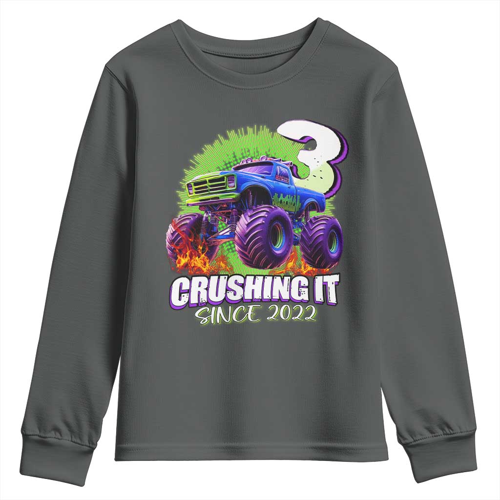 Monster Truck Birthday Youth Sweatshirt 3 Years Old Boys Happy 3rd Bday Party