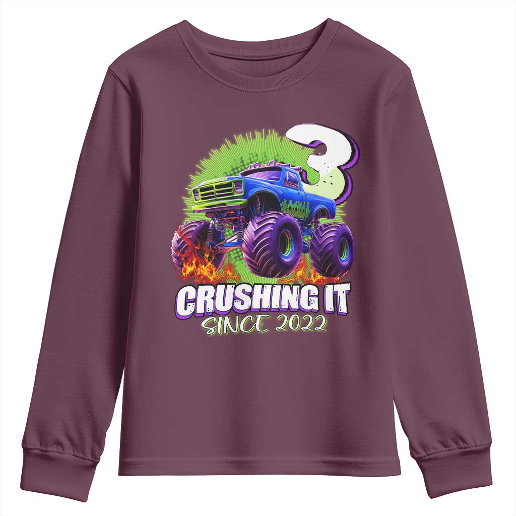 Monster Truck Birthday Youth Sweatshirt 3 Years Old Boys Happy 3rd Bday Party