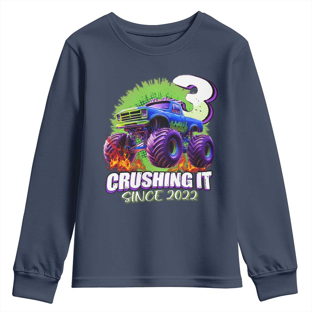 Monster Truck Birthday Youth Sweatshirt 3 Years Old Boys Happy 3rd Bday Party