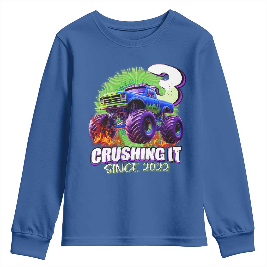 Monster Truck Birthday Youth Sweatshirt 3 Years Old Boys Happy 3rd Bday Party