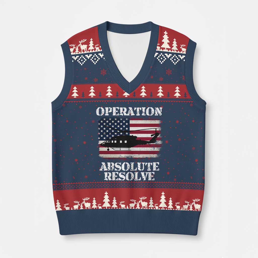 Operation Absolute Resolve V-Neck Knit Sweater Vest US Military Extraction Mission American Flag - Wonder Print Shop