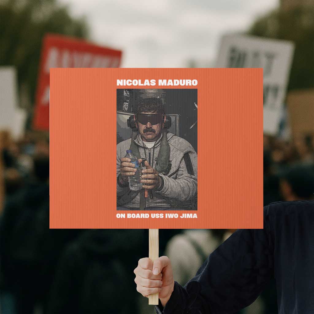 Maduro Captured Meme Protest Sign On Board USS Iwo Jima Political Satire