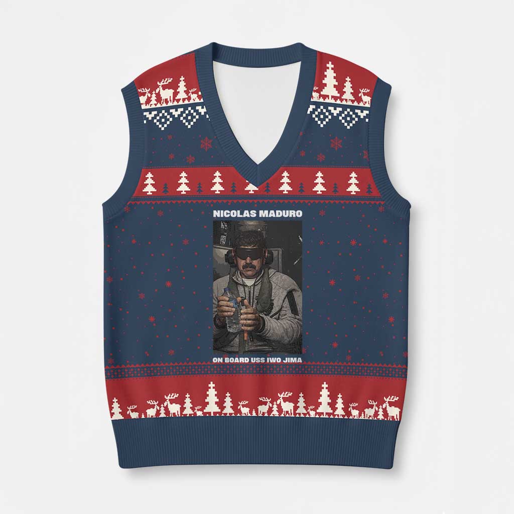 Maduro Captured Meme V-Neck Knit Sweater Vest On Board USS Iwo Jima Political Satire - Wonder Print Shop