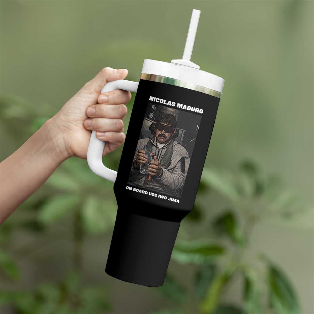 Maduro Captured Meme Tumbler With Handle On Board USS Iwo Jima Political Satire - Wonder Print Shop