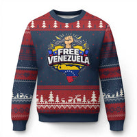 Free Venezuela Raised Fist Ugly Christmas Sweater Libre Venezuelan Flag Map Liberation - Wonder Print Shop