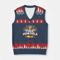 Free Venezuela Raised Fist V-Neck Knit Sweater Vest Libre Venezuelan Flag Map Liberation - Wonder Print Shop