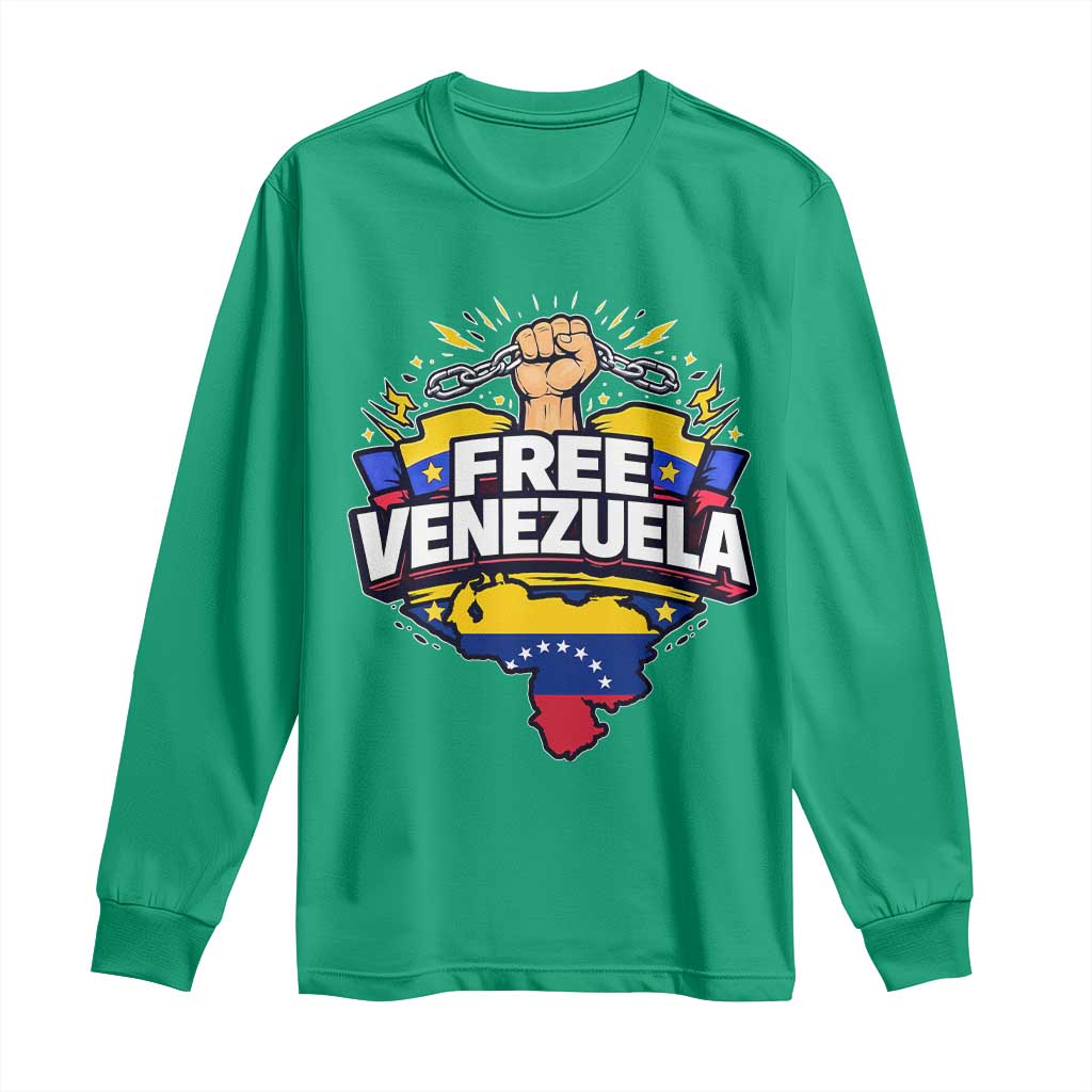 Free Venezuela Raised Fist Long Sleeve Shirt Libre Venezuelan Flag Map Liberation - Wonder Print Shop