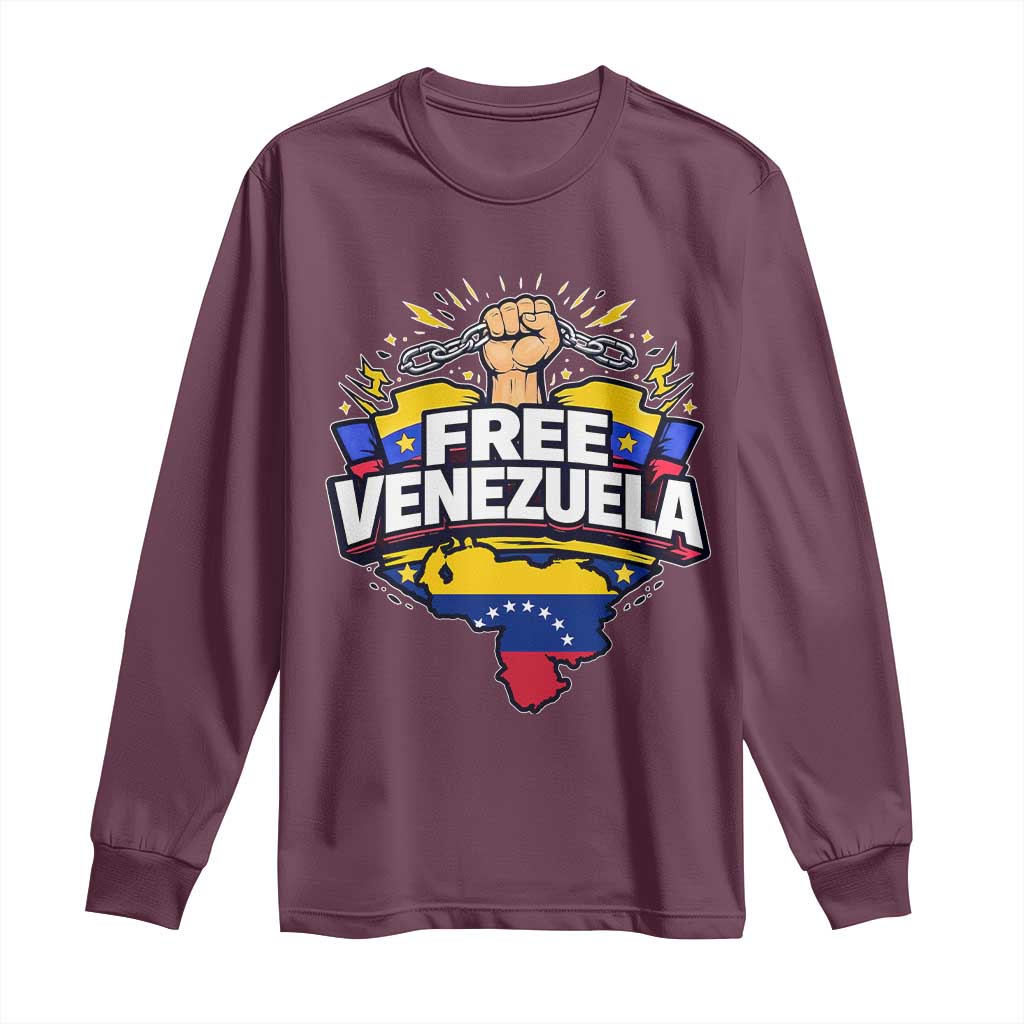 Free Venezuela Raised Fist Long Sleeve Shirt Libre Venezuelan Flag Map Liberation - Wonder Print Shop