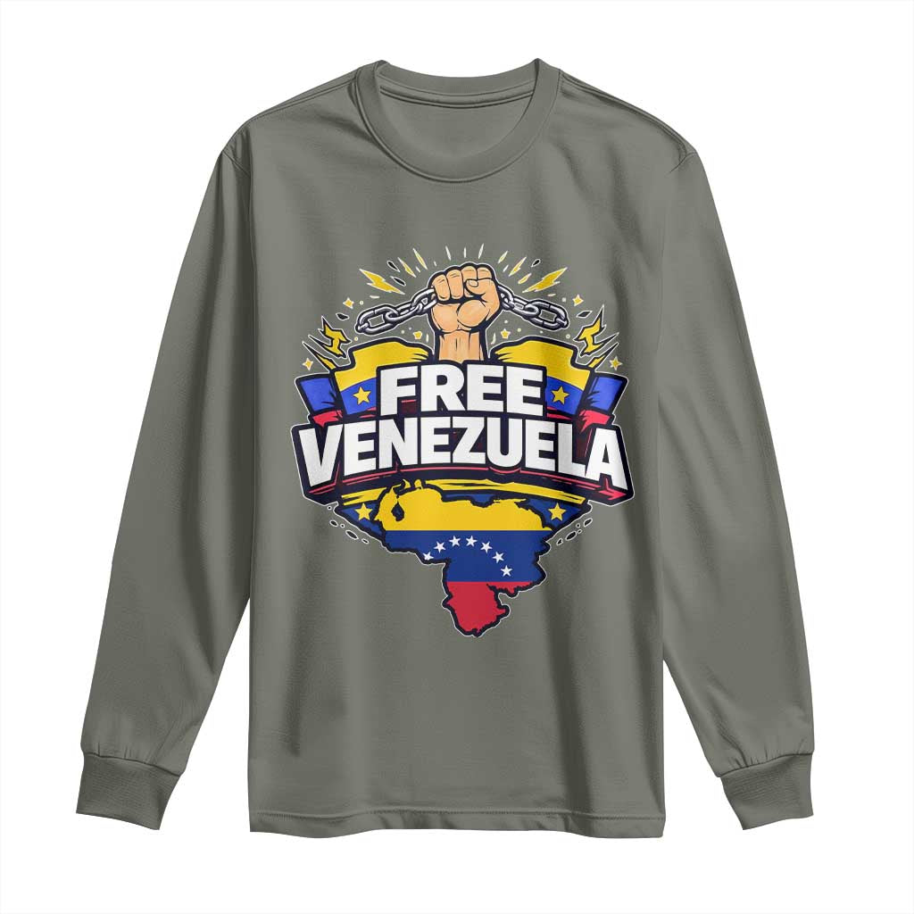 Free Venezuela Raised Fist Long Sleeve Shirt Libre Venezuelan Flag Map Liberation - Wonder Print Shop