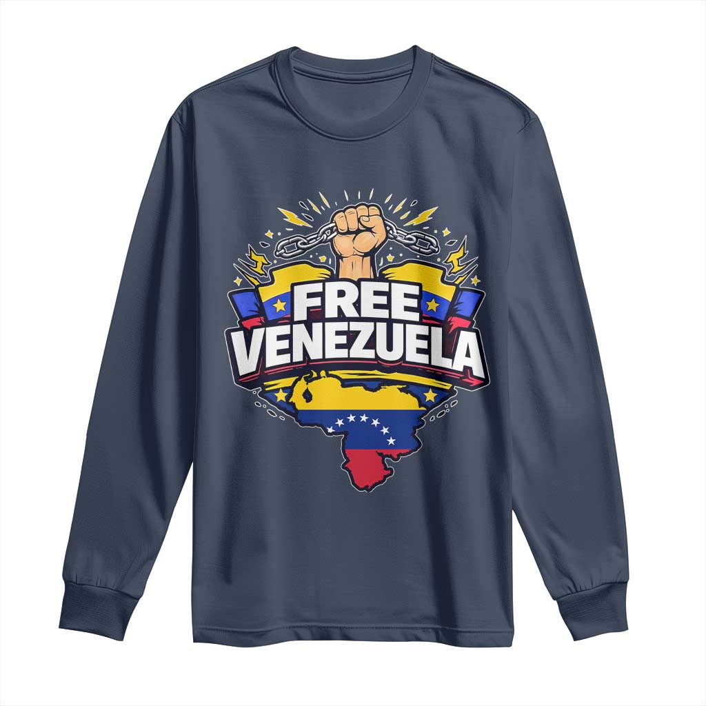 Free Venezuela Raised Fist Long Sleeve Shirt Libre Venezuelan Flag Map Liberation - Wonder Print Shop