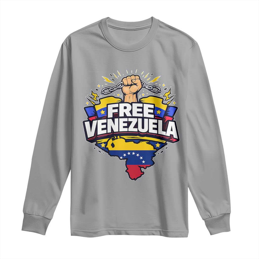 Free Venezuela Raised Fist Long Sleeve Shirt Libre Venezuelan Flag Map Liberation - Wonder Print Shop