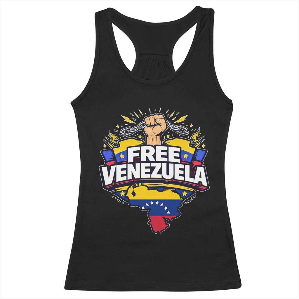 Free Venezuela Raised Fist Racerback Tank Top Libre Venezuelan Flag Map Liberation - Wonder Print Shop