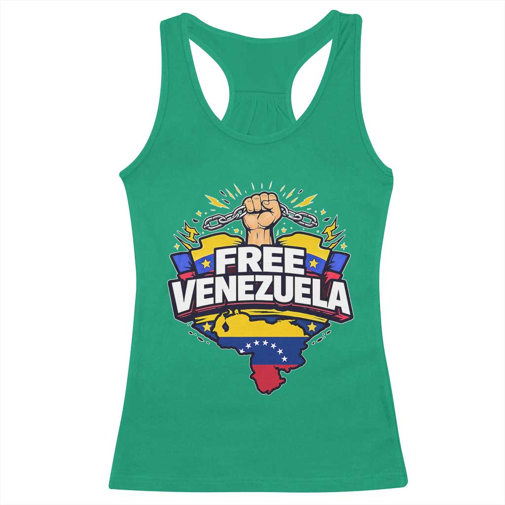 Free Venezuela Raised Fist Racerback Tank Top Libre Venezuelan Flag Map Liberation - Wonder Print Shop