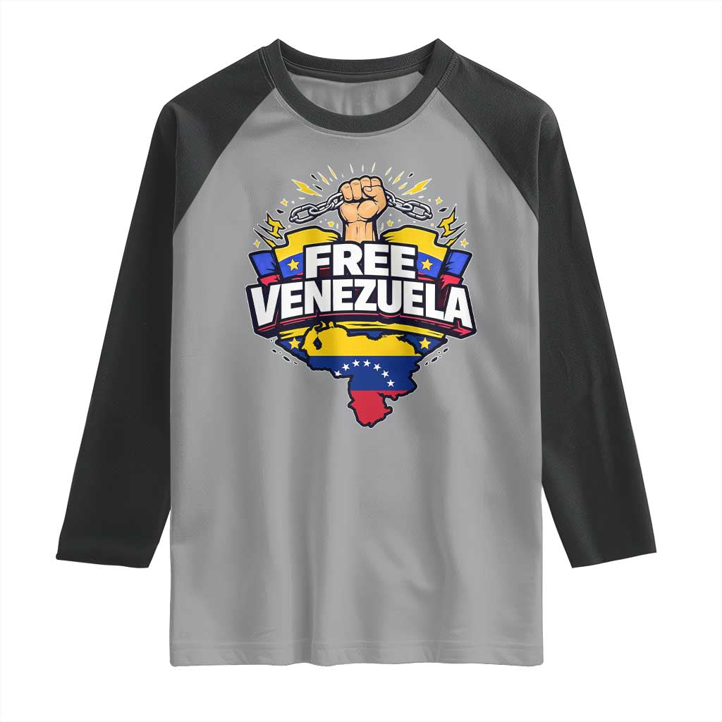 Free Venezuela Raised Fist Raglan Shirt Libre Venezuelan Flag Map Liberation - Wonder Print Shop