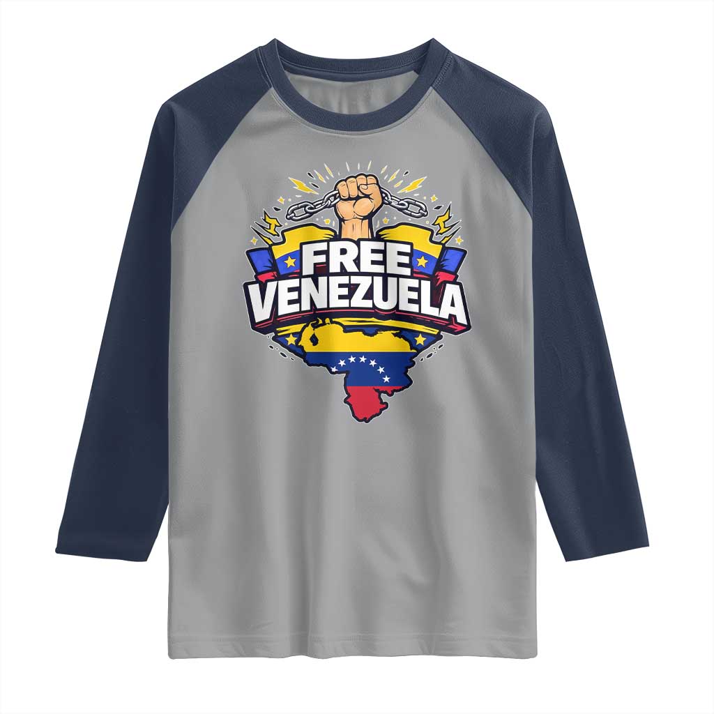 Free Venezuela Raised Fist Raglan Shirt Libre Venezuelan Flag Map Liberation - Wonder Print Shop