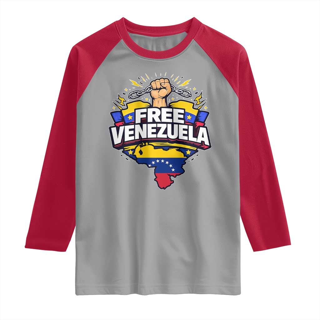 Free Venezuela Raised Fist Raglan Shirt Libre Venezuelan Flag Map Liberation - Wonder Print Shop
