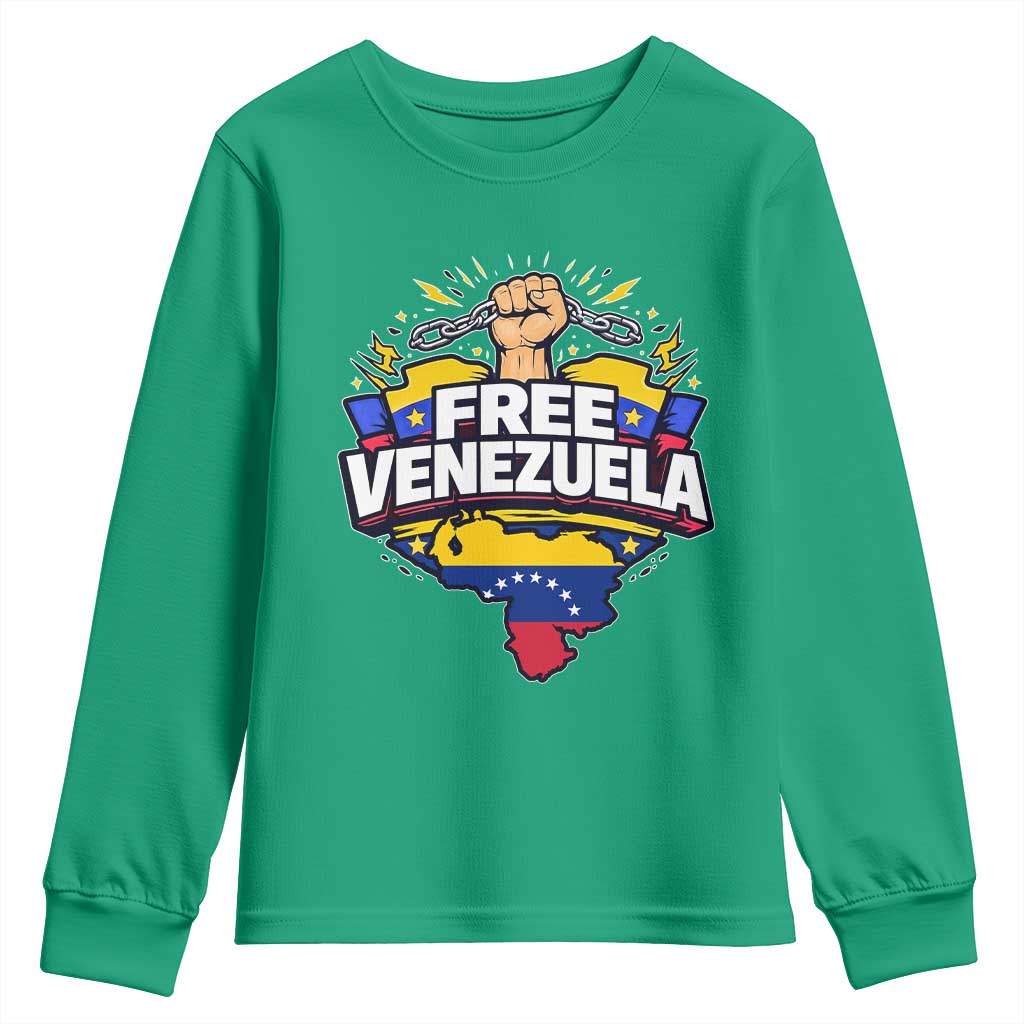 Free Venezuela Raised Fist Youth Sweatshirt Libre Venezuelan Flag Map Liberation - Wonder Print Shop