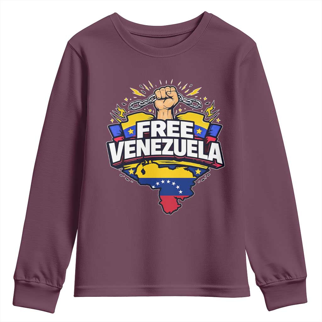 Free Venezuela Raised Fist Youth Sweatshirt Libre Venezuelan Flag Map Liberation - Wonder Print Shop