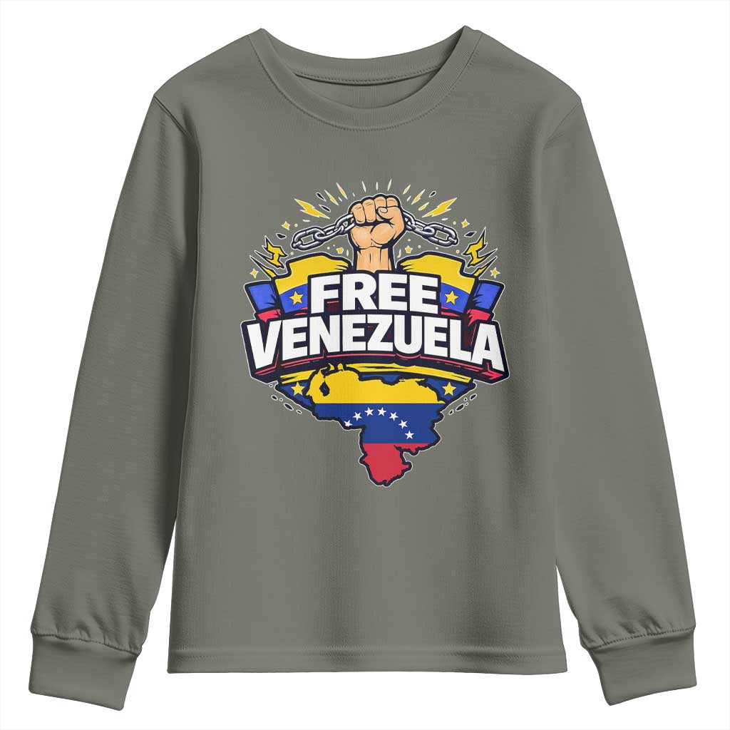 Free Venezuela Raised Fist Youth Sweatshirt Libre Venezuelan Flag Map Liberation - Wonder Print Shop