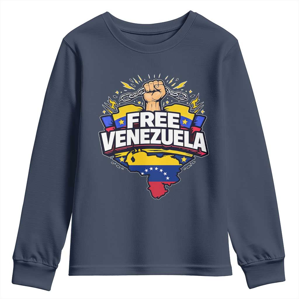 Free Venezuela Raised Fist Youth Sweatshirt Libre Venezuelan Flag Map Liberation - Wonder Print Shop