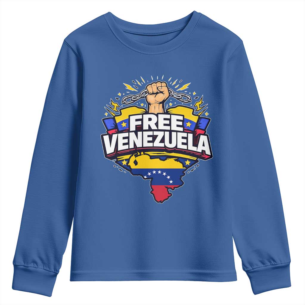 Free Venezuela Raised Fist Youth Sweatshirt Libre Venezuelan Flag Map Liberation - Wonder Print Shop