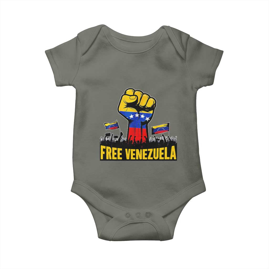 Free Venezuela Flag Baby Onesie Raised Fist Resistance for Liberation Supporters - Wonder Print Shop