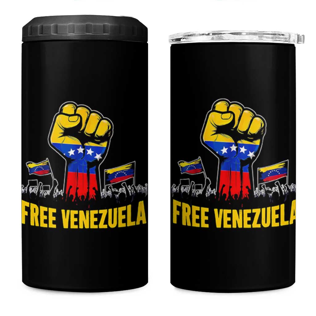 Free Venezuela Flag 4 in 1 Can Cooler Tumbler Raised Fist Resistance for Liberation Supporters - Wonder Print Shop