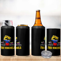 Free Venezuela Flag 4 in 1 Can Cooler Tumbler Raised Fist Resistance for Liberation Supporters - Wonder Print Shop