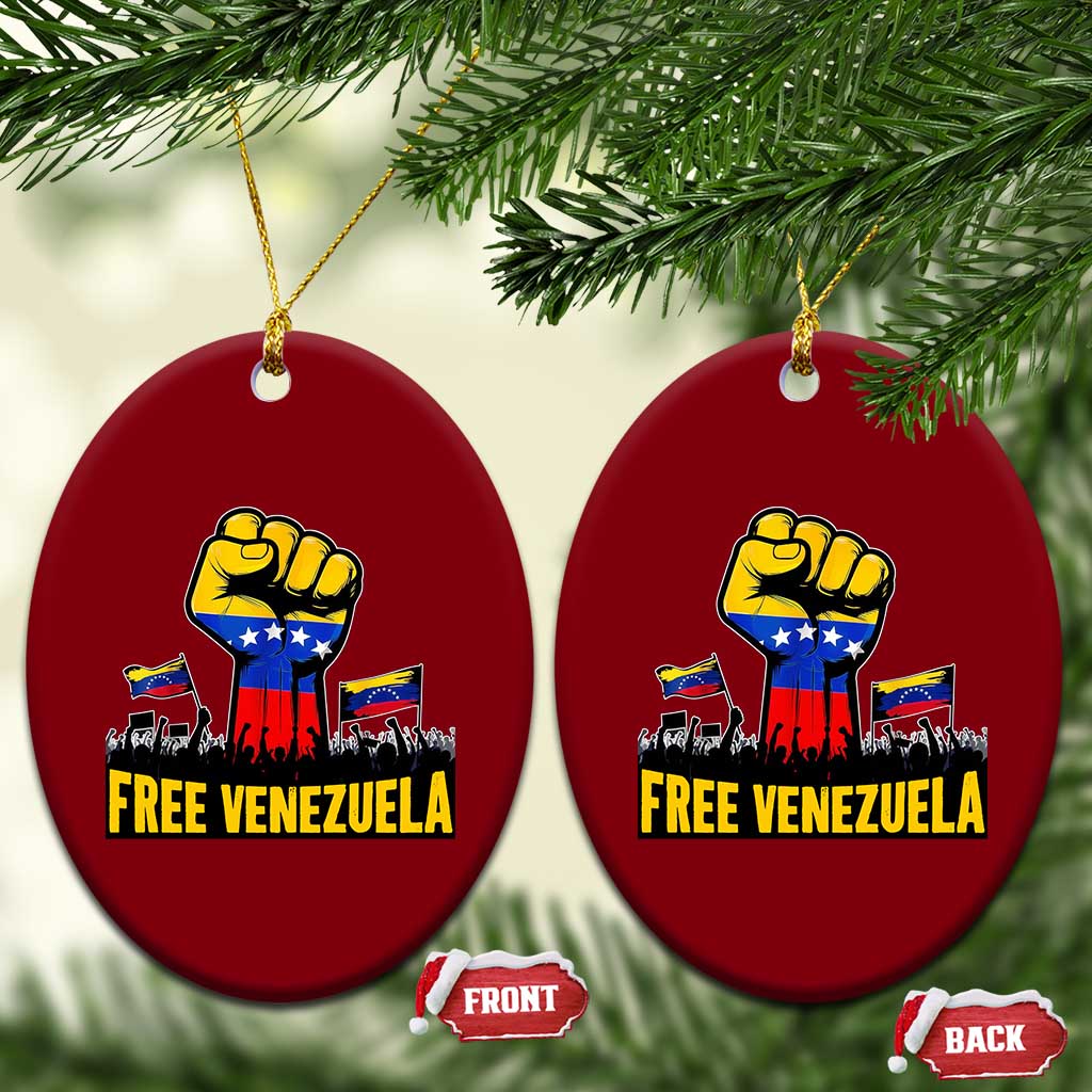 Free Venezuela Flag Ceramic Ornament Raised Fist Resistance for Liberation Supporters - Wonder Print Shop