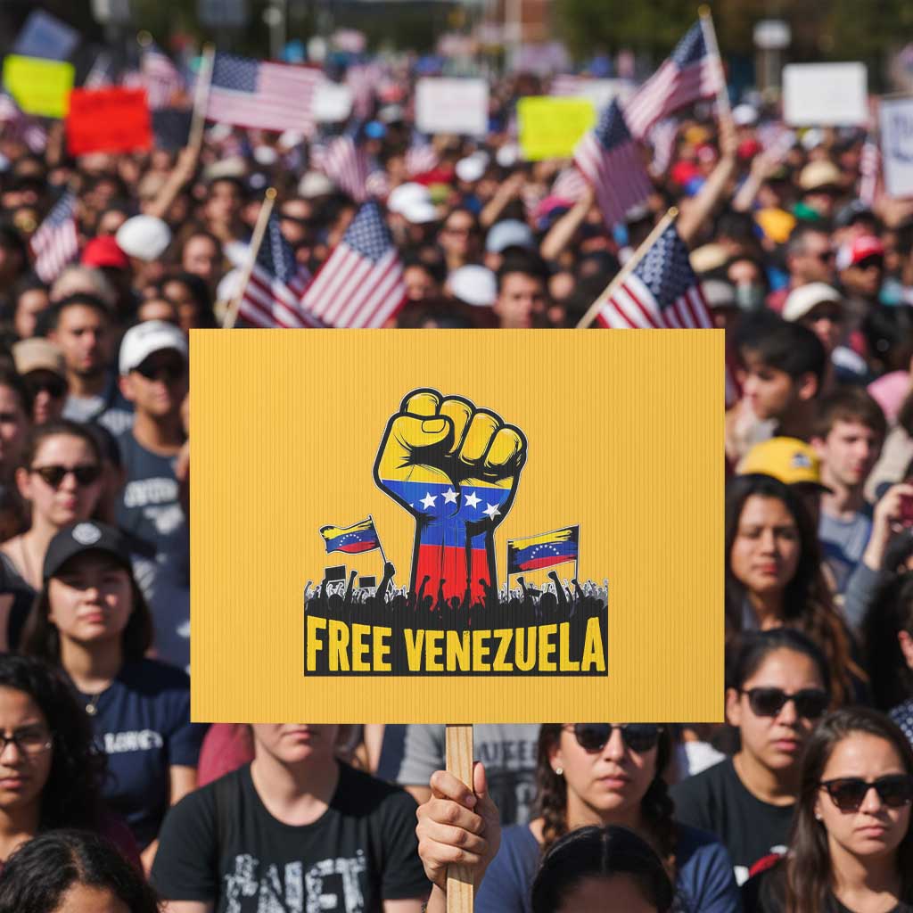 Free Venezuela Flag Protest Sign Raised Fist Resistance for Liberation Supporters