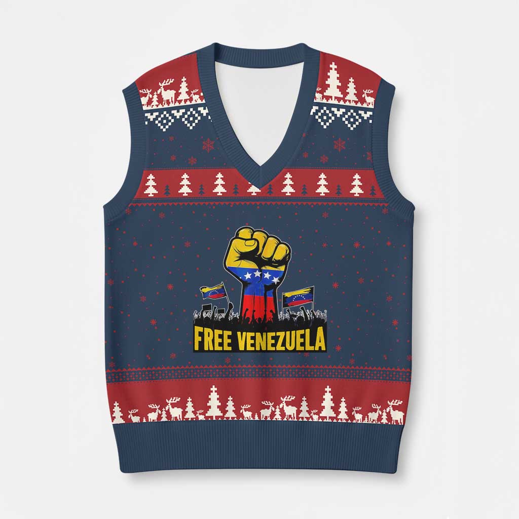 Free Venezuela Flag V-Neck Knit Sweater Vest Raised Fist Resistance for Liberation Supporters - Wonder Print Shop
