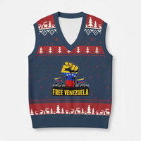 Free Venezuela Flag V-Neck Knit Sweater Vest Raised Fist Resistance for Liberation Supporters - Wonder Print Shop