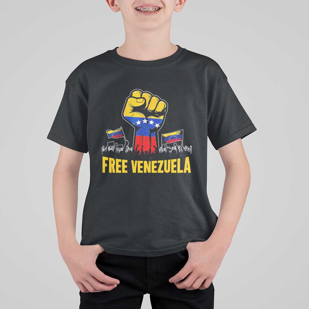Free Venezuela Flag T Shirt For Kid Raised Fist Resistance for Liberation Supporters - Wonder Print Shop