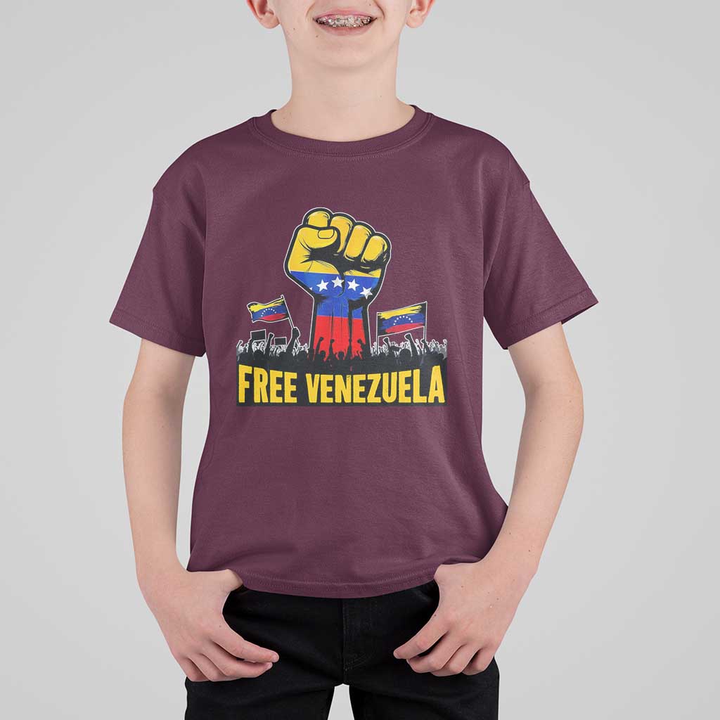 Free Venezuela Flag T Shirt For Kid Raised Fist Resistance for Liberation Supporters - Wonder Print Shop