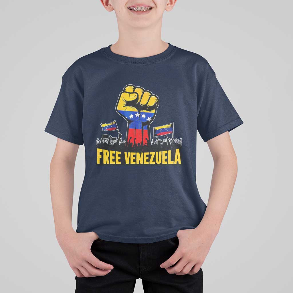 Free Venezuela Flag T Shirt For Kid Raised Fist Resistance for Liberation Supporters - Wonder Print Shop
