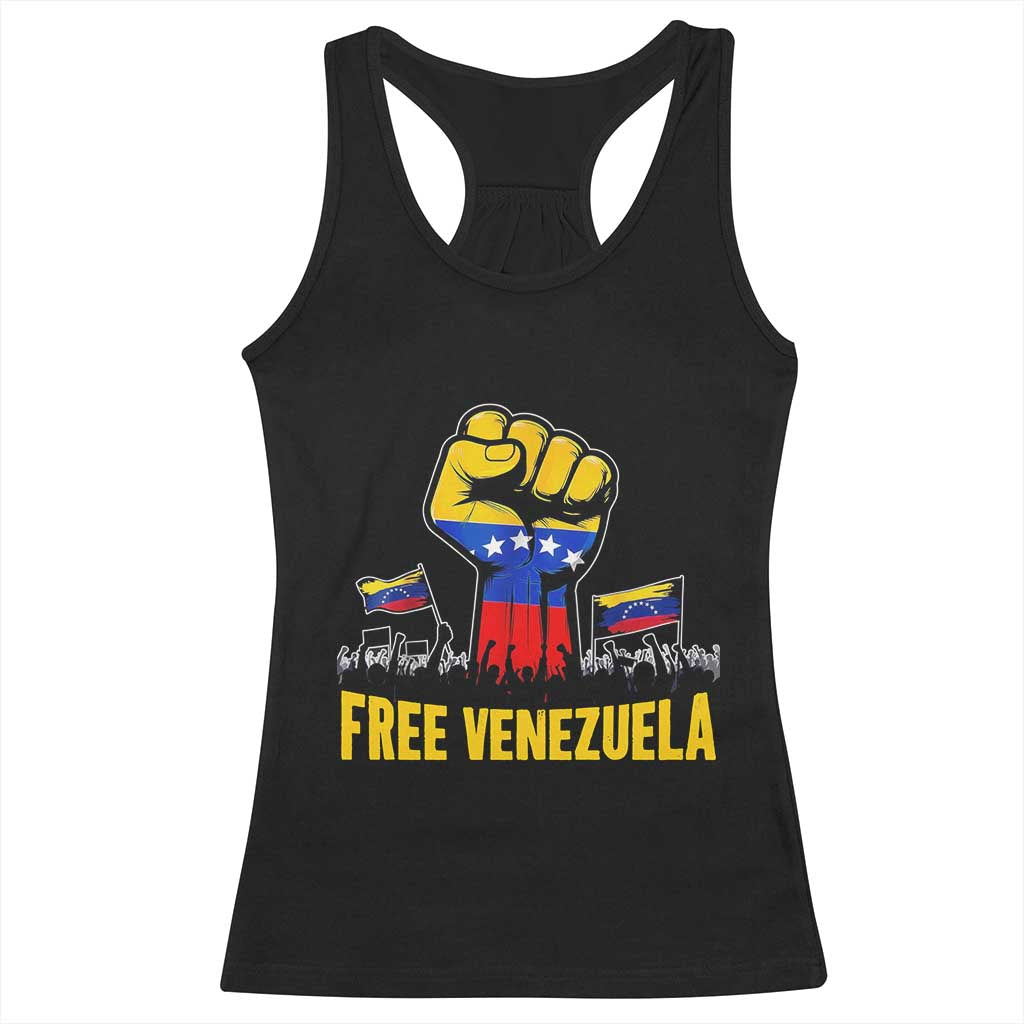 Free Venezuela Flag Racerback Tank Top Raised Fist Resistance for Liberation Supporters - Wonder Print Shop
