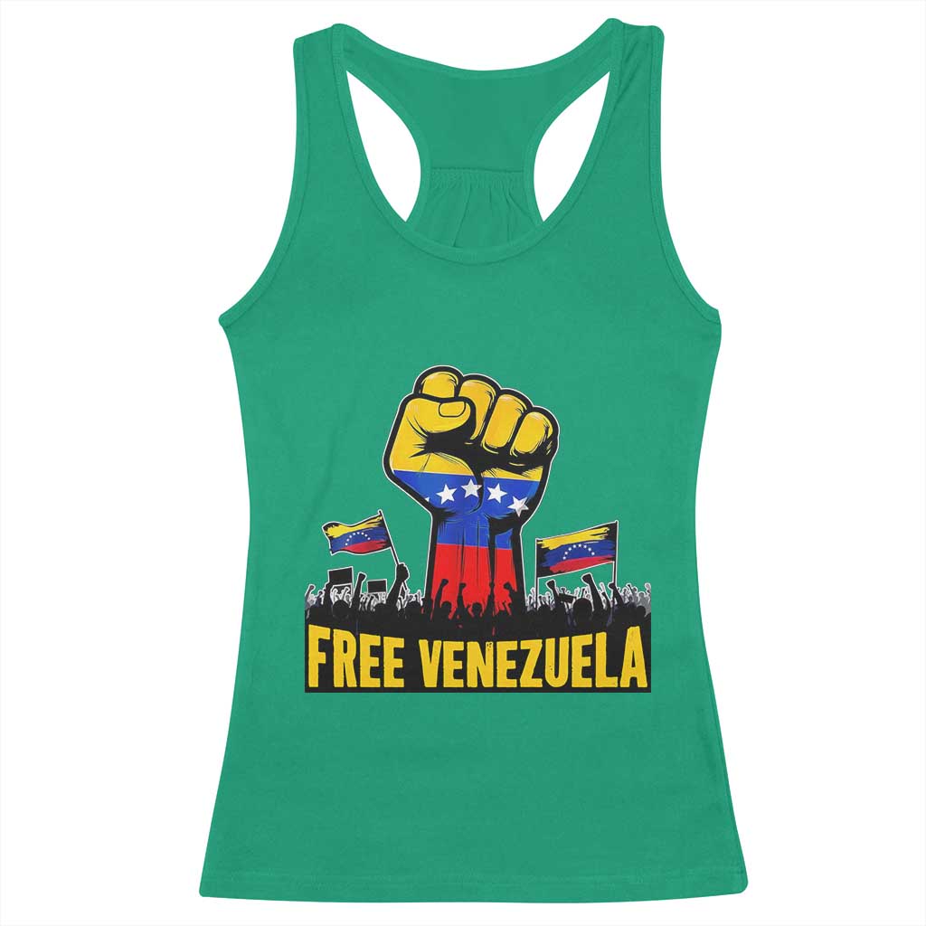 Free Venezuela Flag Racerback Tank Top Raised Fist Resistance for Liberation Supporters - Wonder Print Shop