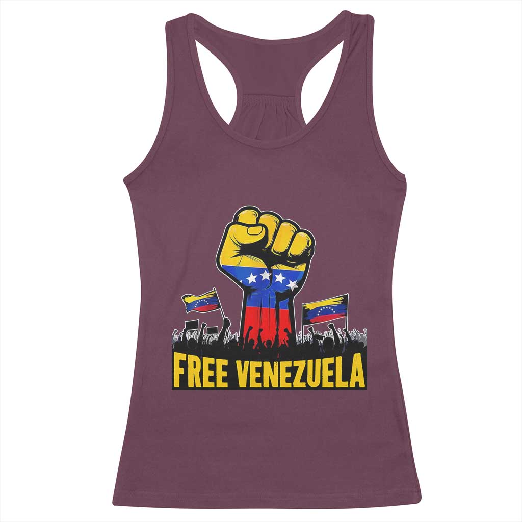 Free Venezuela Flag Racerback Tank Top Raised Fist Resistance for Liberation Supporters - Wonder Print Shop