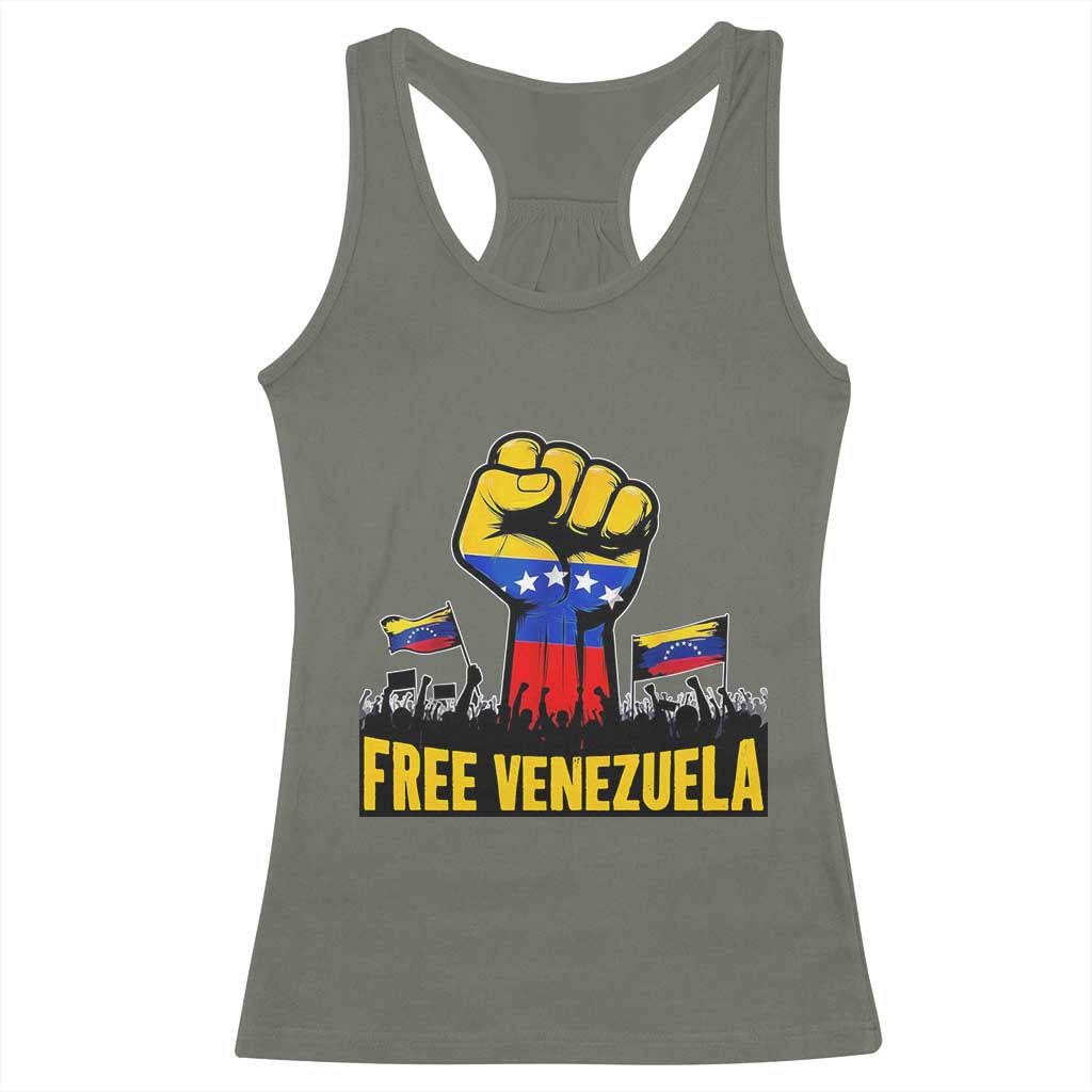 Free Venezuela Flag Racerback Tank Top Raised Fist Resistance for Liberation Supporters - Wonder Print Shop