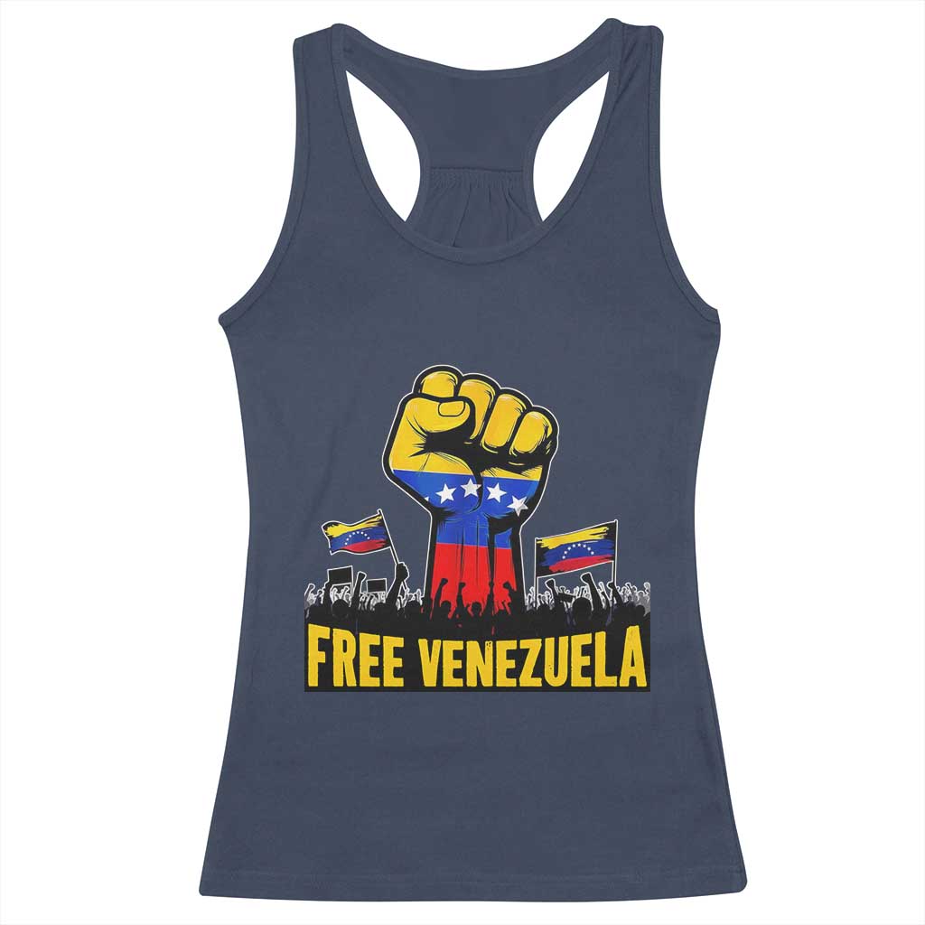 Free Venezuela Flag Racerback Tank Top Raised Fist Resistance for Liberation Supporters - Wonder Print Shop