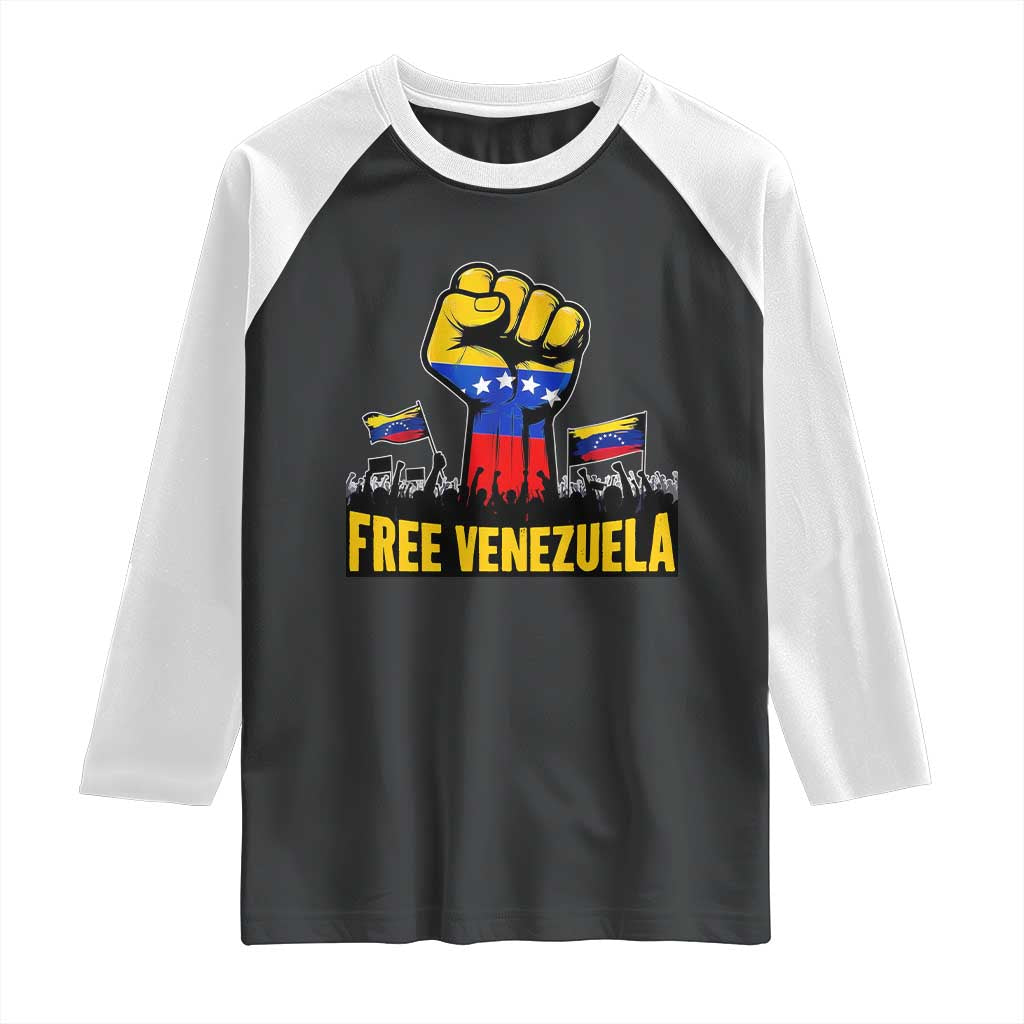 Free Venezuela Flag Raglan Shirt Raised Fist Resistance for Liberation Supporters - Wonder Print Shop
