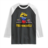 Free Venezuela Flag Raglan Shirt Raised Fist Resistance for Liberation Supporters - Wonder Print Shop