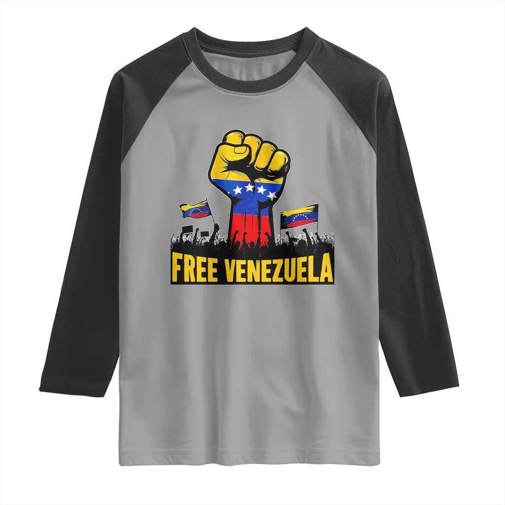 Free Venezuela Flag Raglan Shirt Raised Fist Resistance for Liberation Supporters - Wonder Print Shop