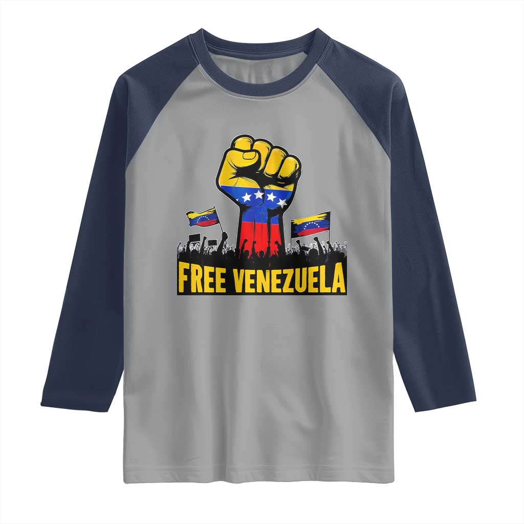 Free Venezuela Flag Raglan Shirt Raised Fist Resistance for Liberation Supporters - Wonder Print Shop