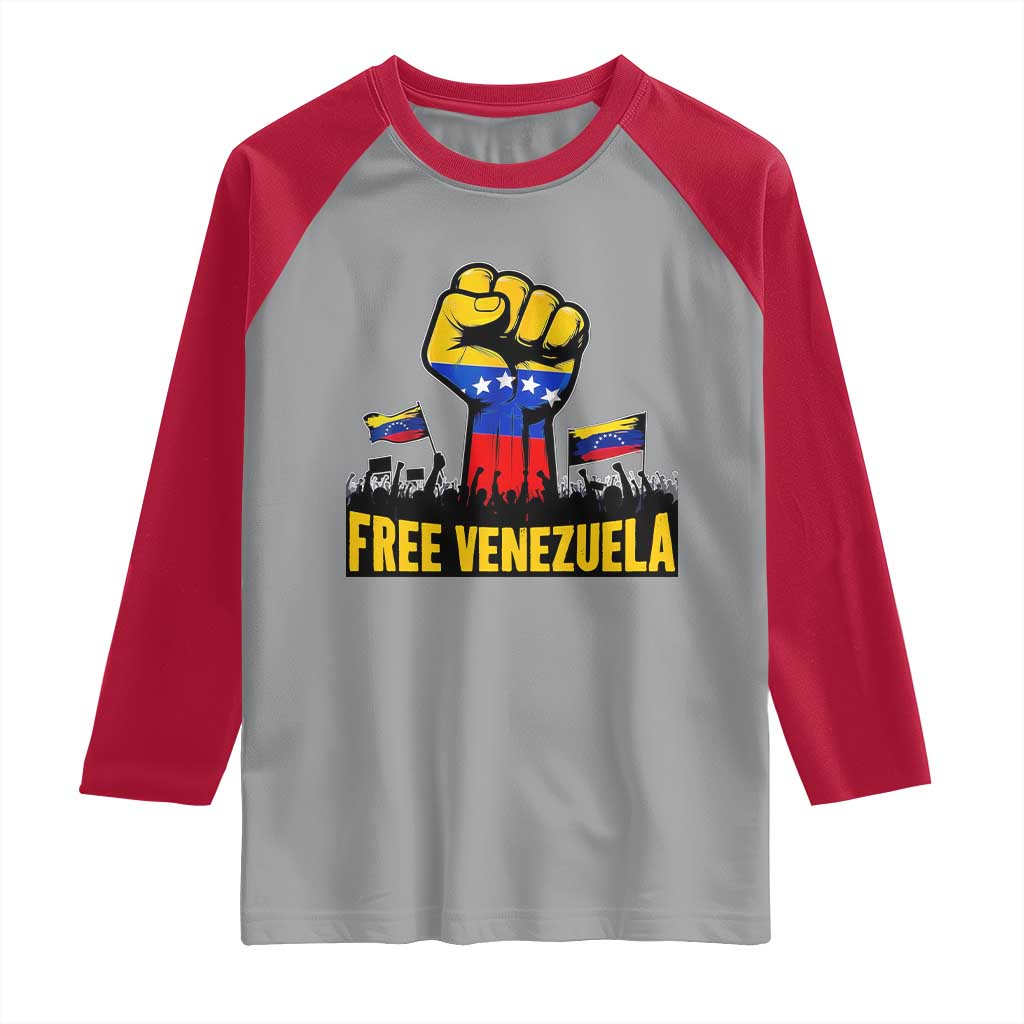 Free Venezuela Flag Raglan Shirt Raised Fist Resistance for Liberation Supporters - Wonder Print Shop