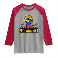 Free Venezuela Flag Raglan Shirt Raised Fist Resistance for Liberation Supporters - Wonder Print Shop