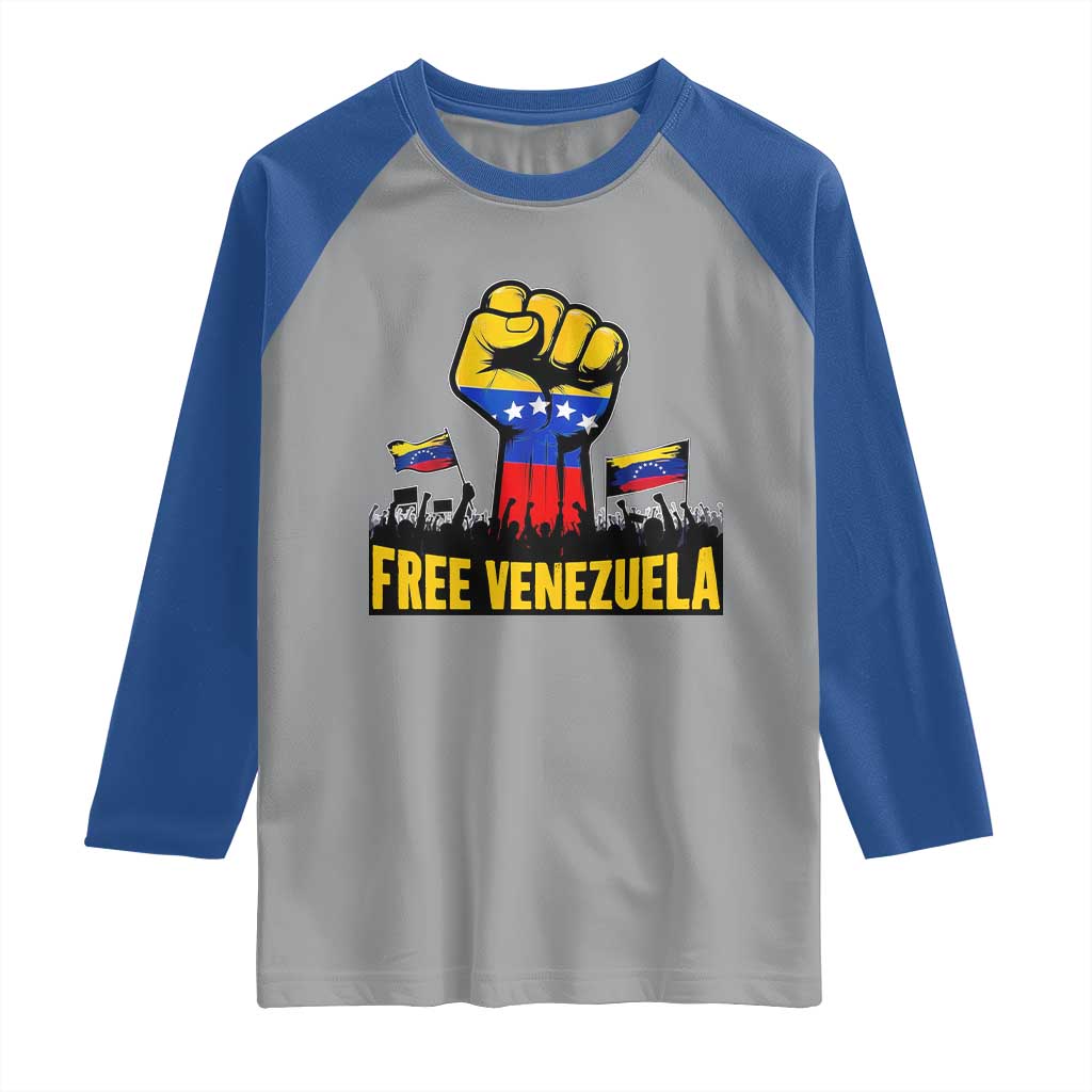 Free Venezuela Flag Raglan Shirt Raised Fist Resistance for Liberation Supporters - Wonder Print Shop