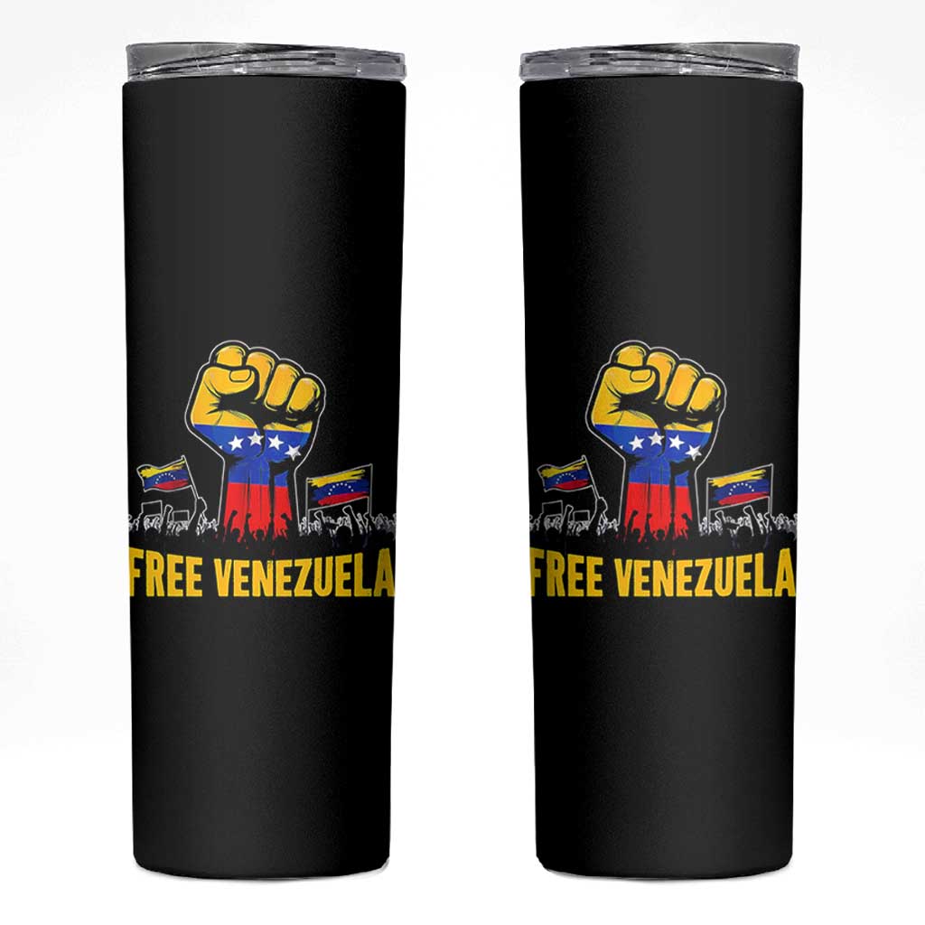 Free Venezuela Flag Skinny Tumbler Raised Fist Resistance for Liberation Supporters - Wonder Print Shop