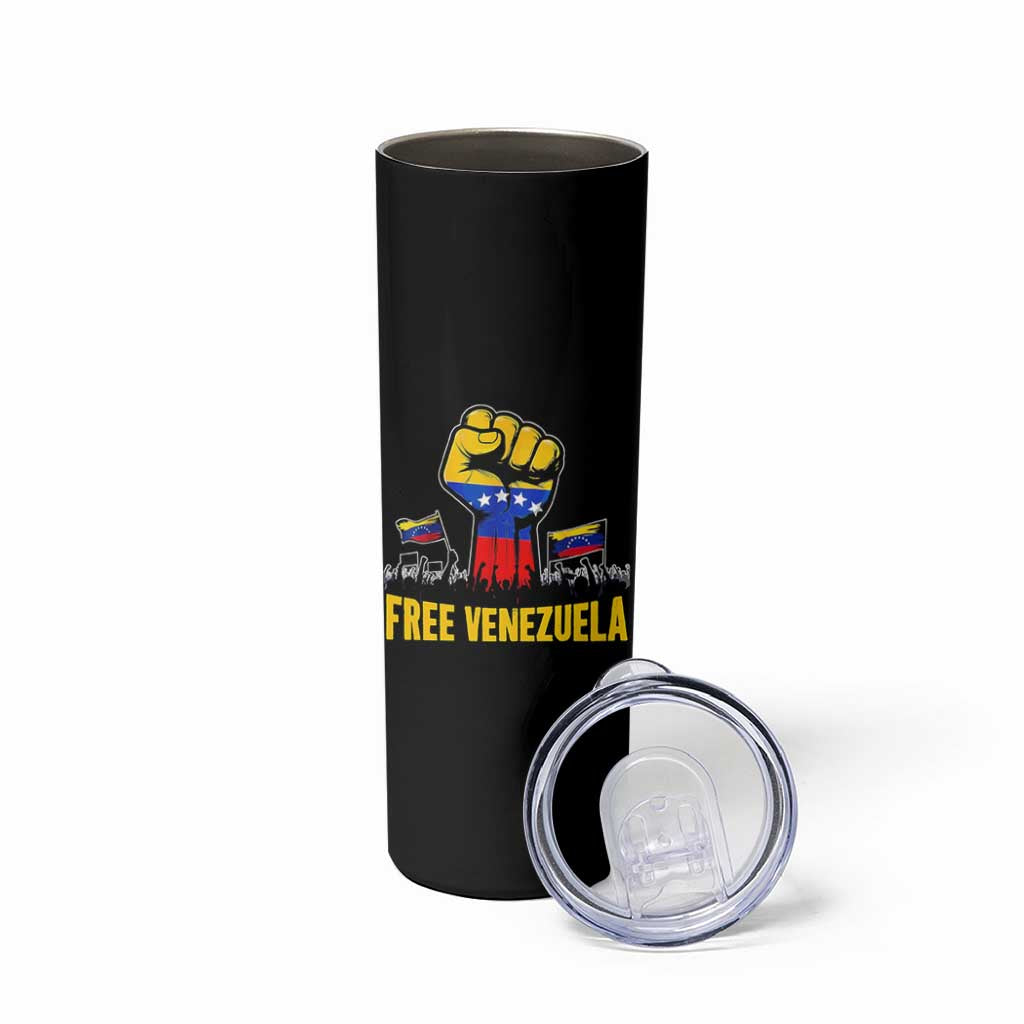 Free Venezuela Flag Skinny Tumbler Raised Fist Resistance for Liberation Supporters - Wonder Print Shop