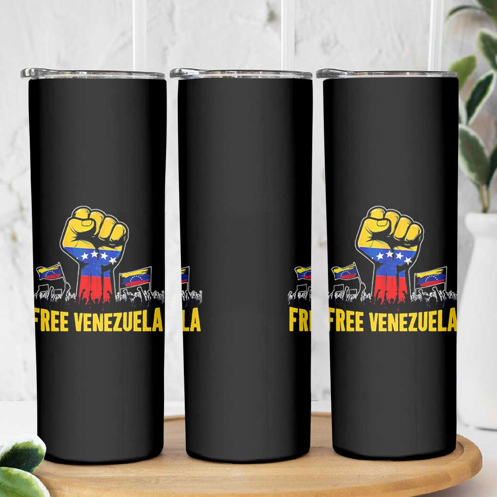 Free Venezuela Flag Skinny Tumbler Raised Fist Resistance for Liberation Supporters - Wonder Print Shop